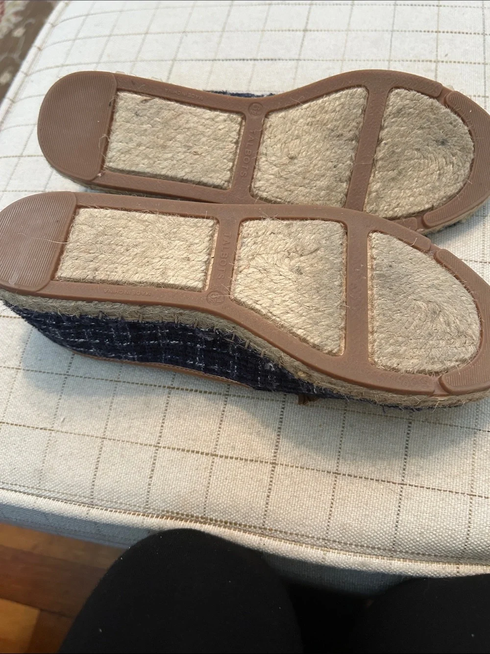 Talbots Navy Tweed Slip-On Espadrille Loafers with Tan Trim and Tassels - Picture 3 of 6